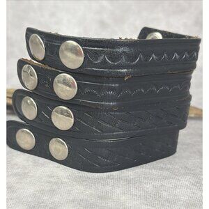 Vintage Leather Duty Belt Keepers (4) Thick with Double Snaps Black Basket Weave